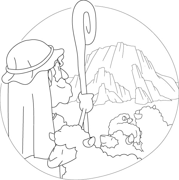 Moses looks upon the mountain of God